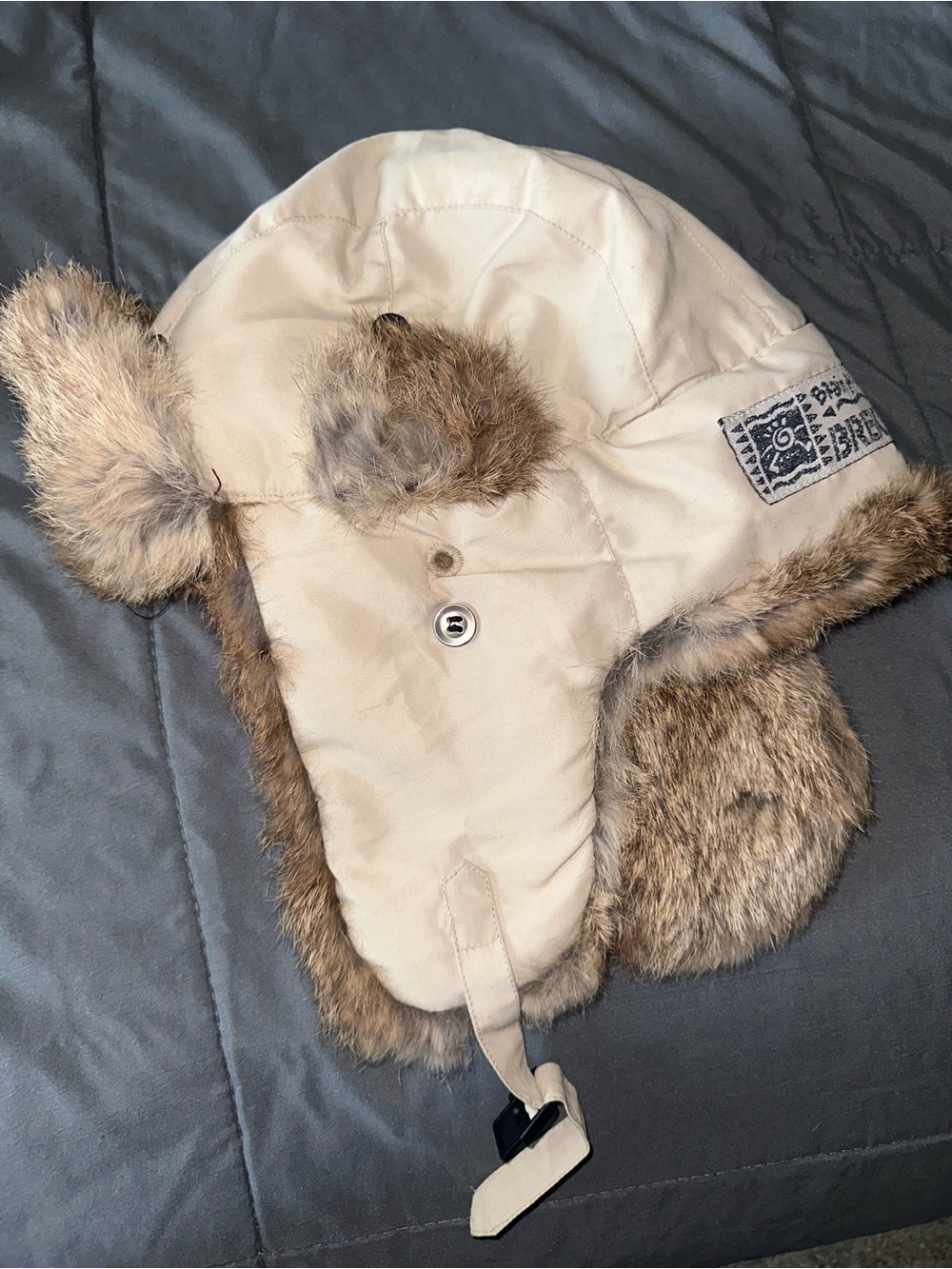 Children's Beige Faux Fur Trapper Hat with Ear Flaps